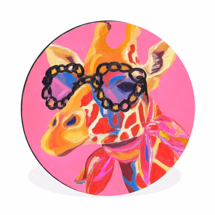 Giraf - Roze - Bril - Sjaal Wandcirkel aluminium klein -3d