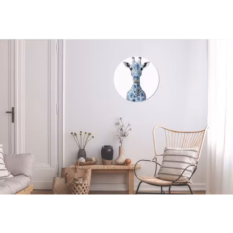 Giraffe - Delfts blauw - Dieren - Minimalistisch Wandcirkel aluminium klein -woonkamer