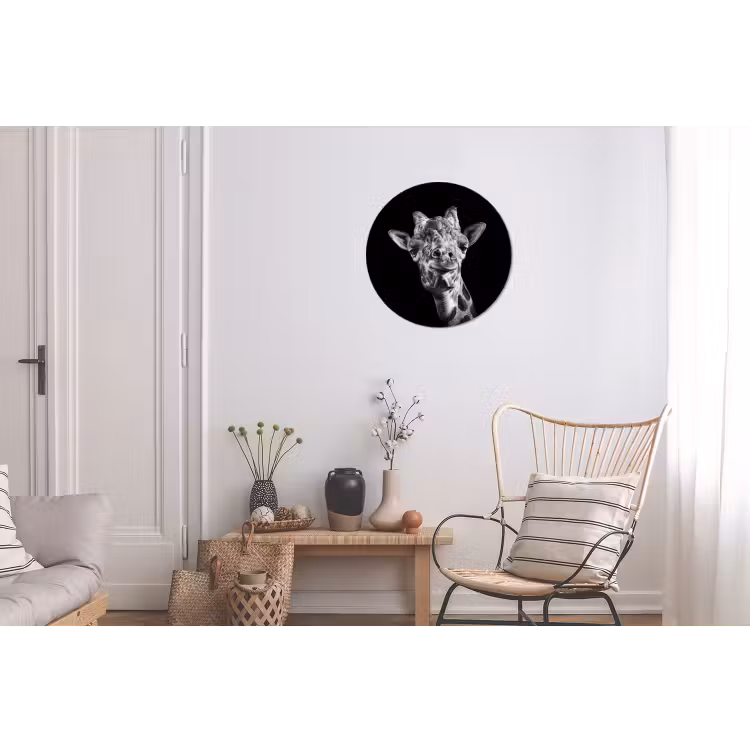 Giraffe - Dier - Zwart - Wit Wandcirkel aluminium klein -woonkamer