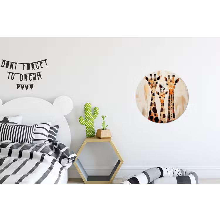 Giraffen - Cartoon - Crème Wandcirkel aluminium klein -kinderkamer