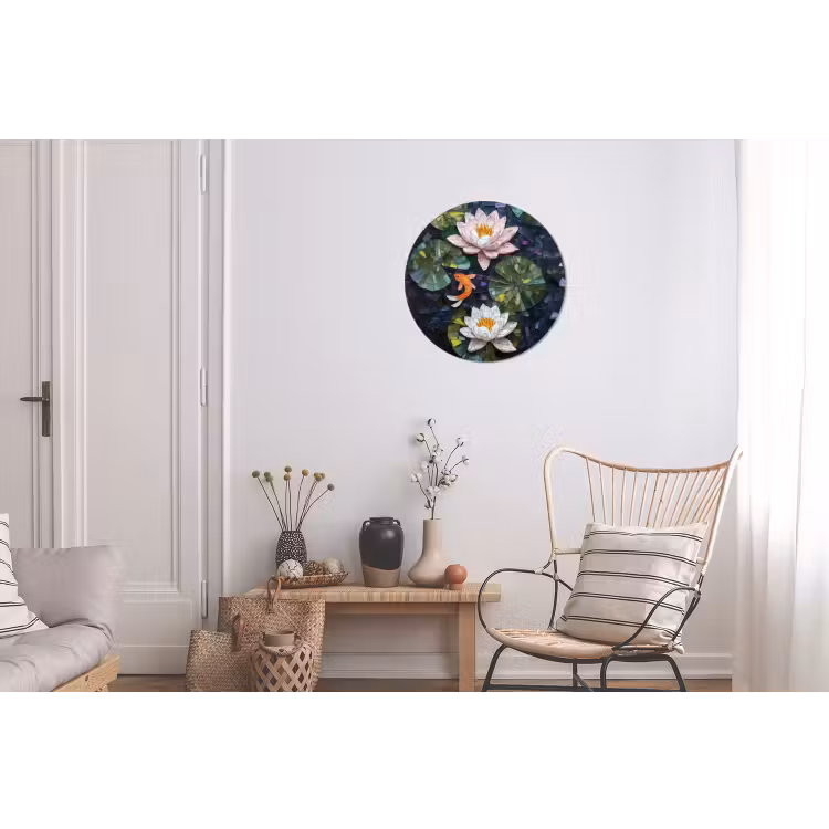 Glasstukjes - Leliebladeren - Vis - Oranje Wandcirkel aluminium klein -woonkamer