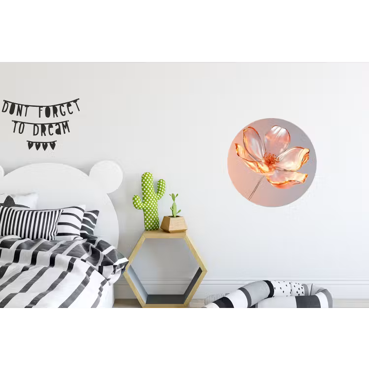 Glazen - Bloem - Roze Wandcirkel aluminium klein -kinderkamer