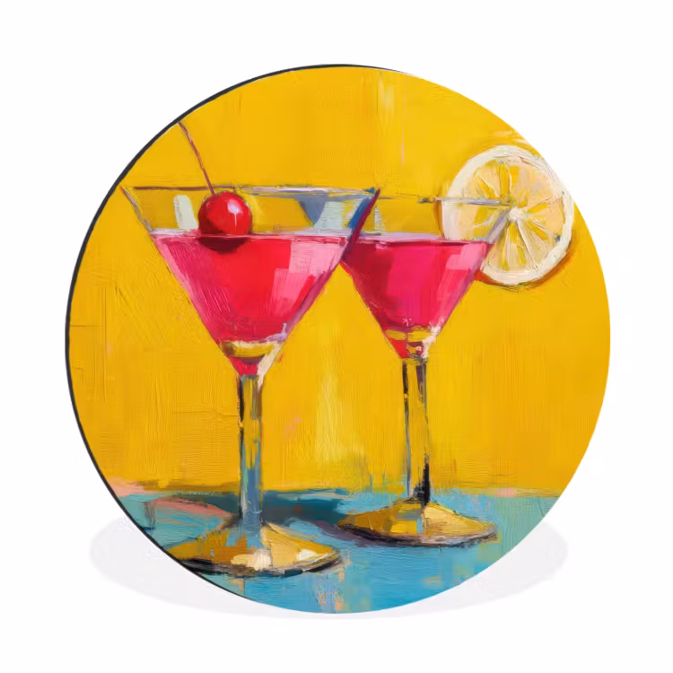Glazen - Cocktail - Citroen - Kers Wandcirkel aluminium klein -3d
