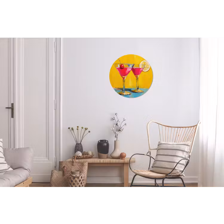 Glazen - Cocktail - Citroen - Kers Wandcirkel aluminium klein -woonkamer