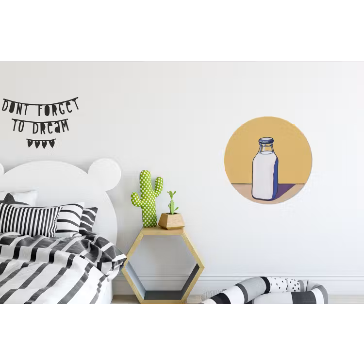 Glazen - Fles - Illustratie - Melk Wandcirkel aluminium klein -kinderkamer