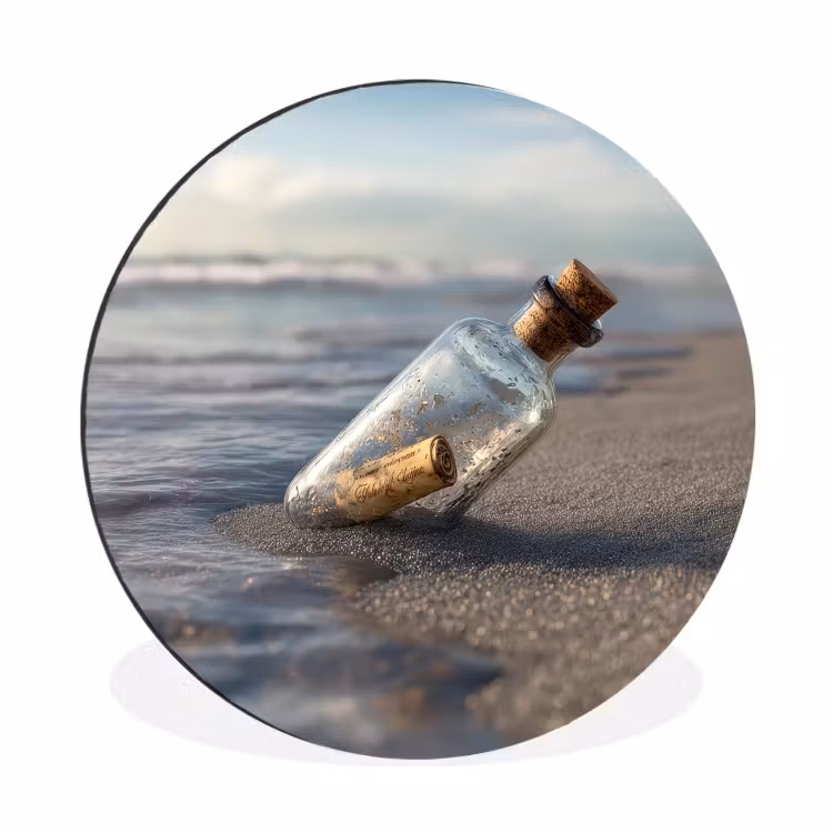 Glazenfles - Post - Zee - Zand Wandcirkel aluminium klein -3d