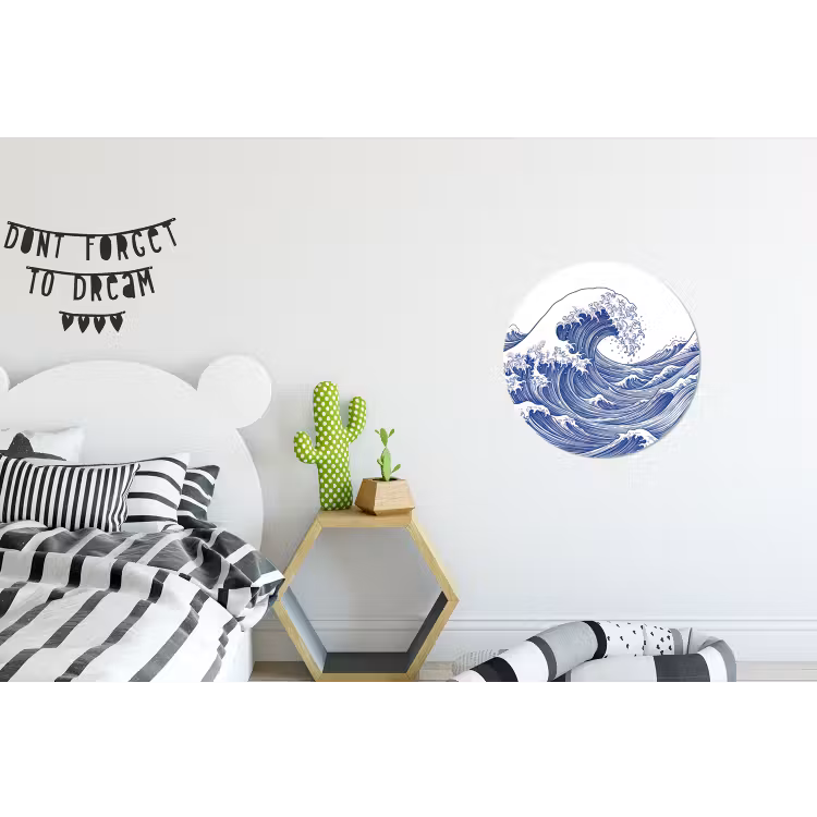 Golf - Japans - Zee - Illustratie - Blauw Wandcirkel aluminium klein -kinderkamer