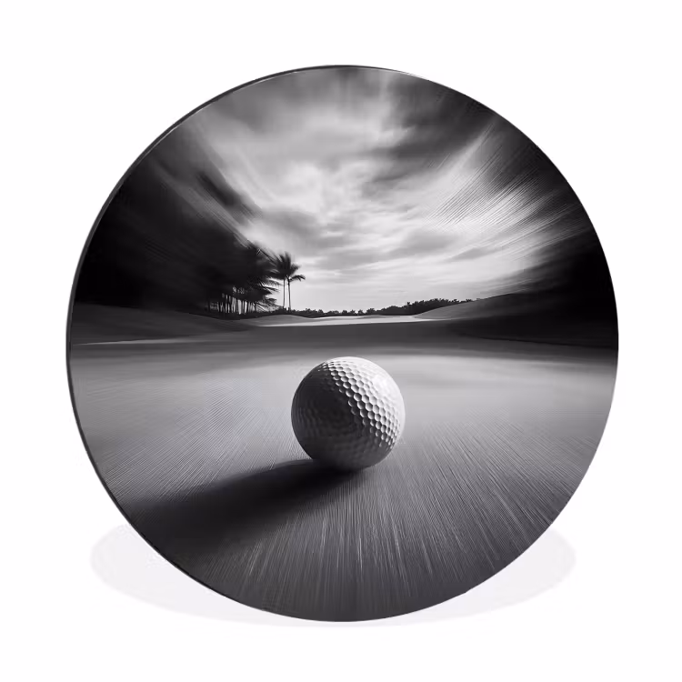 Golfbal - Wazig - Zwart Wandcirkel aluminium klein -3d
