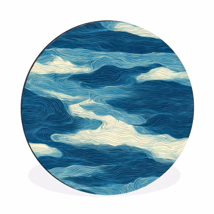 Golven - Abstract - Patroon - Blauw - Wit Wandcirkel aluminium klein 190 -3d