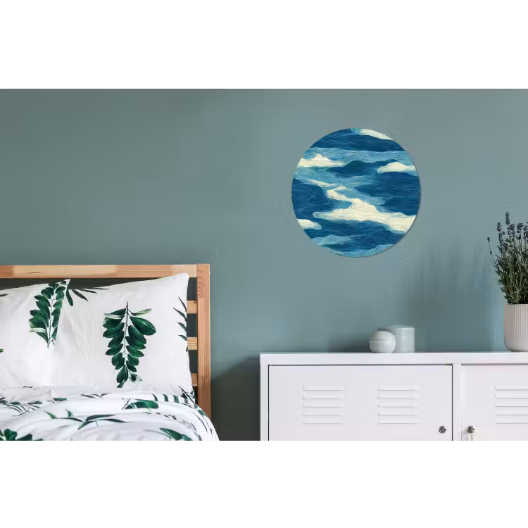 Golven - Abstract - Patroon - Blauw - Wit Wandcirkel aluminium klein 190 -slaapkamer