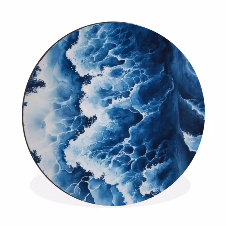 Golven - Blauw - Schuim Wandcirkel aluminium klein -3d