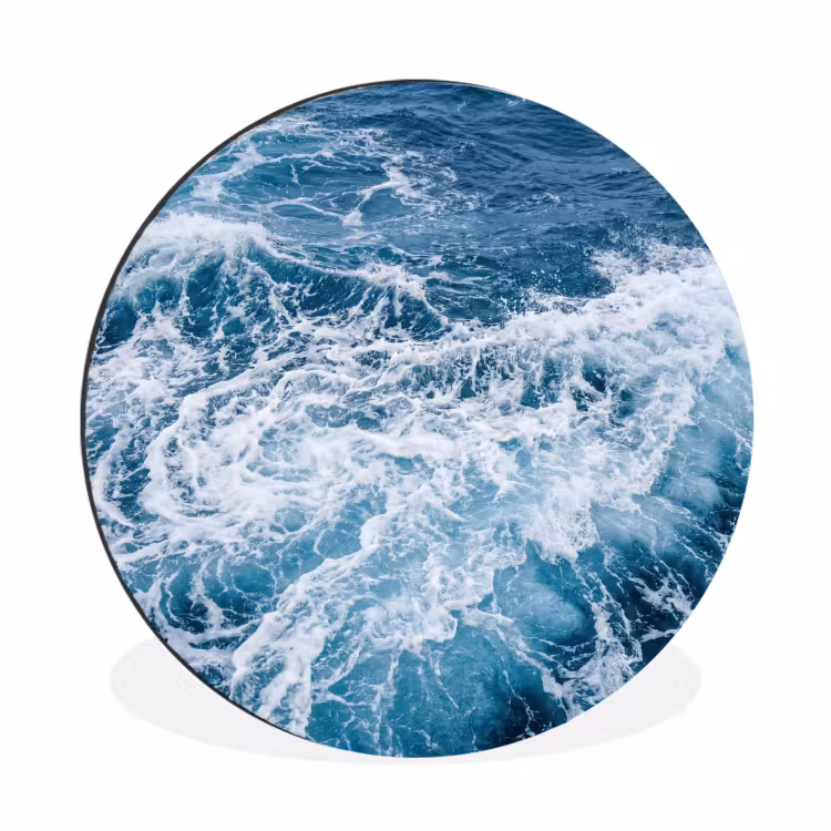 Golven - Oceaan - Blauw Wandcirkel aluminium klein -3d