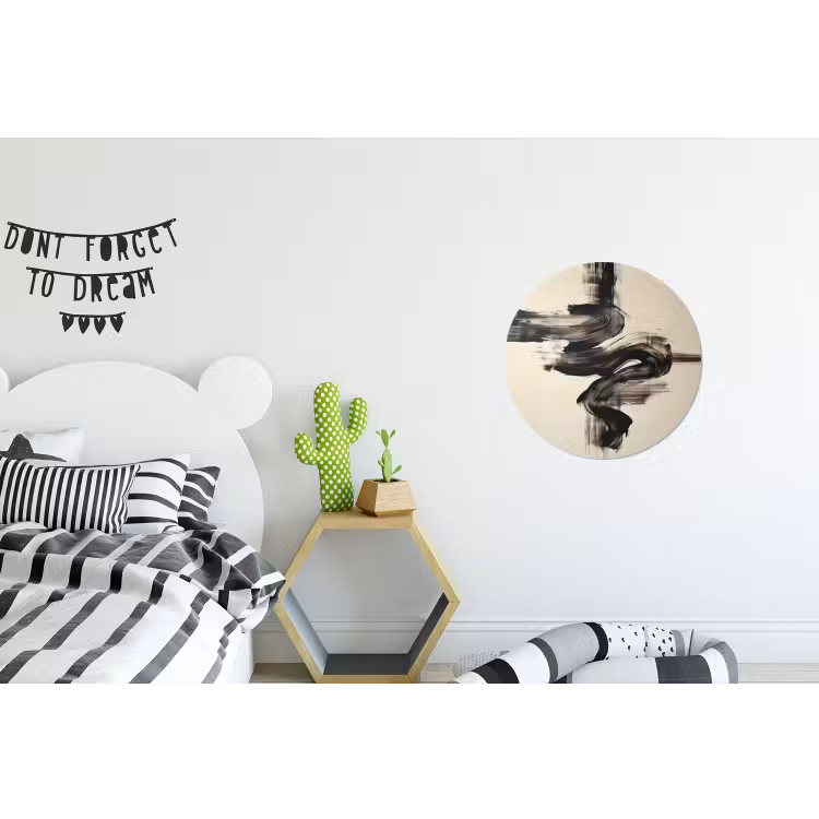 Golven - Penseelstreken - Beige - Minimalistisch Wandcirkel aluminium klein -kinderkamer