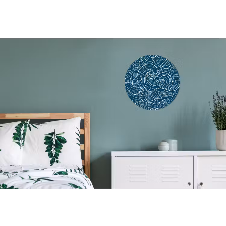 Golven - Spiraal - Water - Abstract - Blauw Wandcirkel aluminium klein -slaapkamer