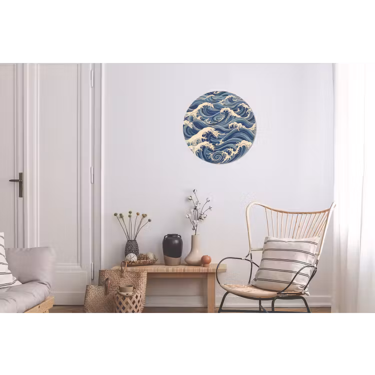 Golven - Zee - Natuur - Abstract - Blauw Wandcirkel aluminium klein -woonkamer