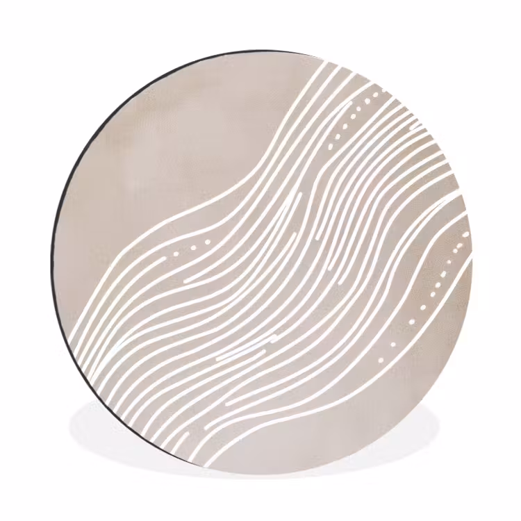 Golvende lijnen - Vloeiend - Zandkleurig Wandcirkel aluminium klein -3d