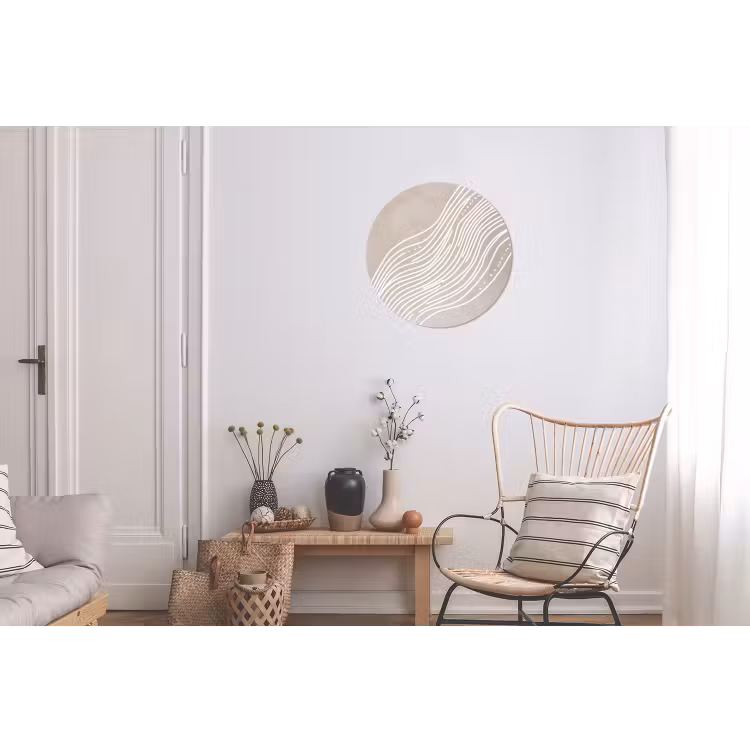 Golvende lijnen - Vloeiend - Zandkleurig Wandcirkel aluminium klein -woonkamer