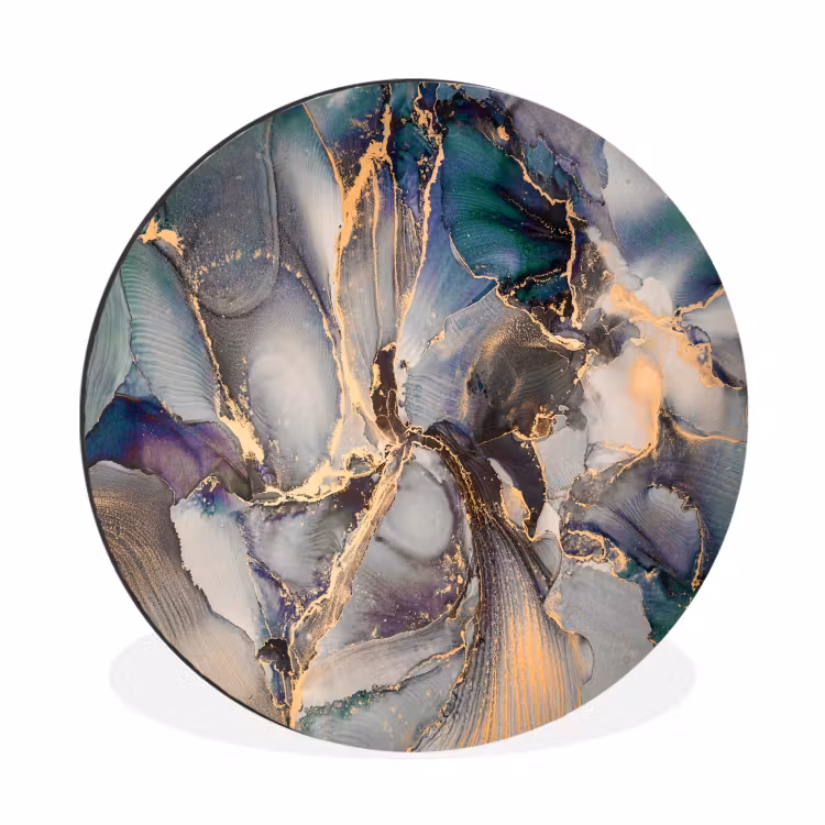 Goud - Blauw - Marmer Wandcirkel aluminium klein -3d