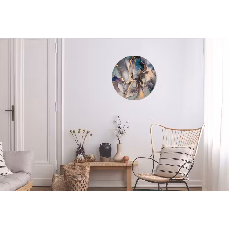 Goud - Blauw - Marmer Wandcirkel aluminium klein -woonkamer