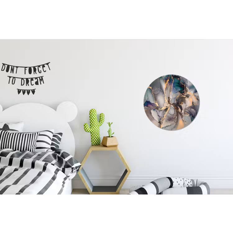 Goud - Blauw - Marmer Wandcirkel aluminium klein -kinderkamer