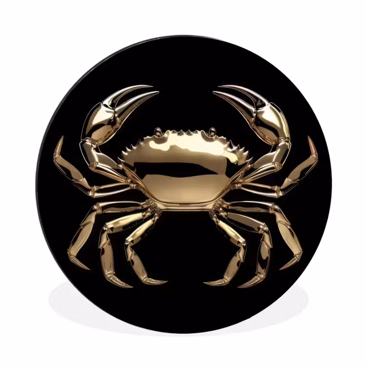 Goud - Krab - Dieren - Zwart Wandcirkel aluminium klein -3d