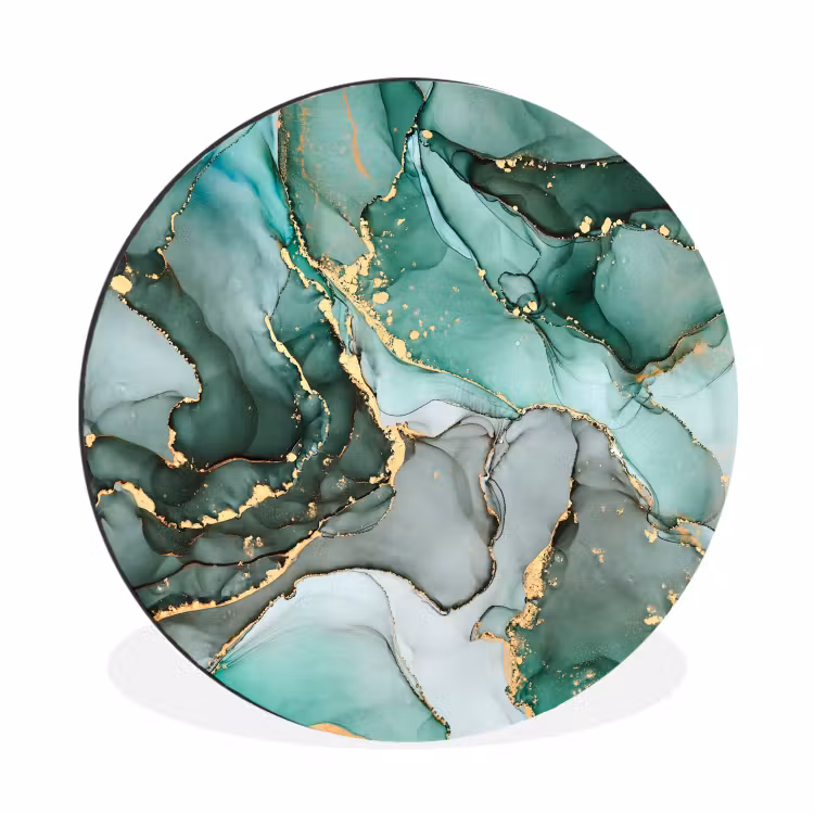 Goud - Marmer - Groen - Luxe - Marmerlook - Grijs Wandcirkel aluminium klein -3d