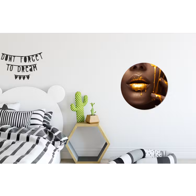 Goud - Vrouw - Verf - Lippen - Luxe Wandcirkel aluminium klein -kinderkamer