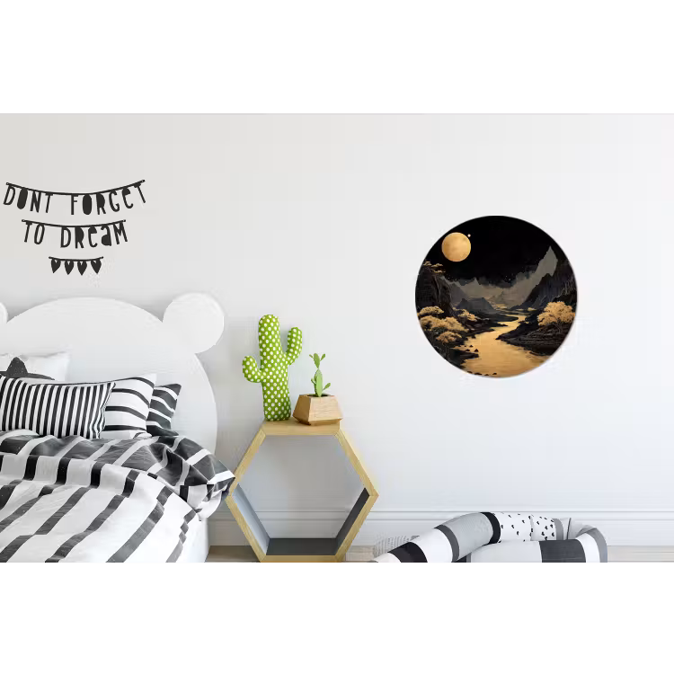 Gouden rivier - Bergen - Maan - Sterrenhemel Wandcirkel aluminium klein -kinderkamer