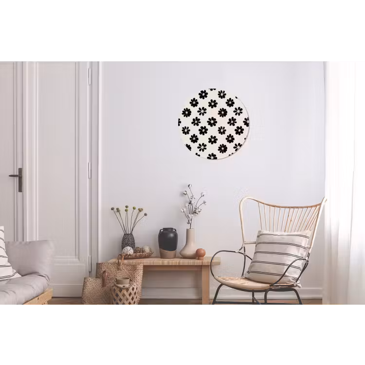 Grafisch - Madeliefjes - Zwart - Beige Wandcirkel aluminium klein 190 -woonkamer