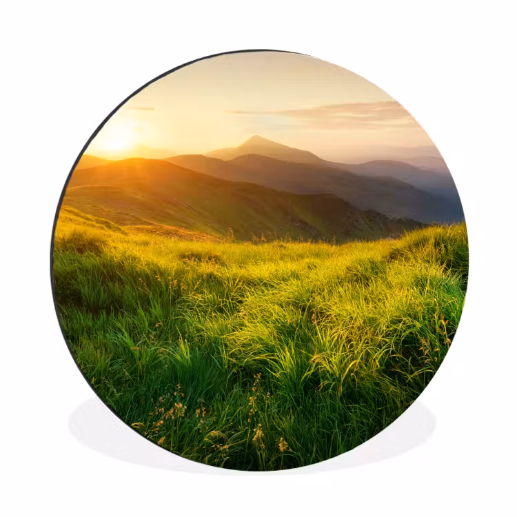 Gras - Heuvels - Zon - Natuur Wandcirkel aluminium klein -3d