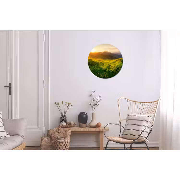 Gras - Heuvels - Zon - Natuur Wandcirkel aluminium klein -woonkamer