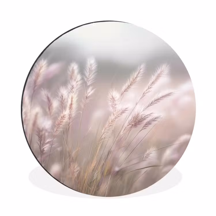 Graspluimen - Wind - Beige - Mistig Wandcirkel aluminium klein -3d
