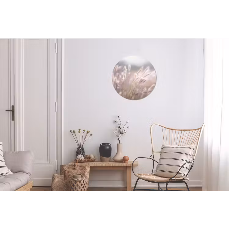 Graspluimen - Wind - Beige - Mistig Wandcirkel aluminium klein -woonkamer