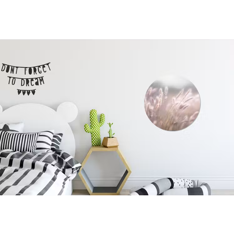 Graspluimen - Wind - Beige - Mistig Wandcirkel aluminium klein -kinderkamer