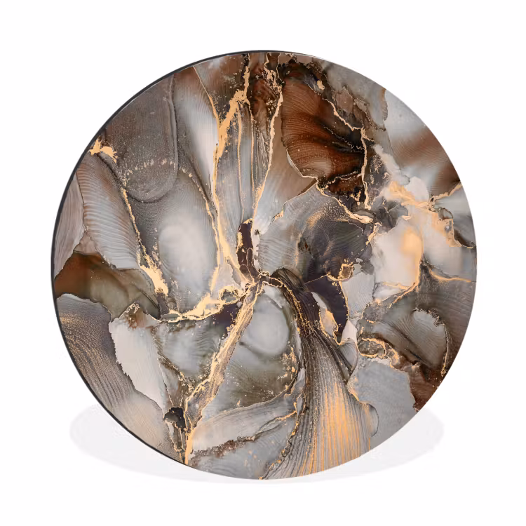 Grijs - Goud - Marmer - Marmerlook Wandcirkel aluminium klein -3d