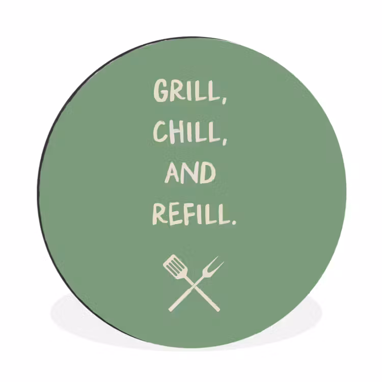 Grill - Groen - Zomer - Quote Wandcirkel aluminium klein -3d
