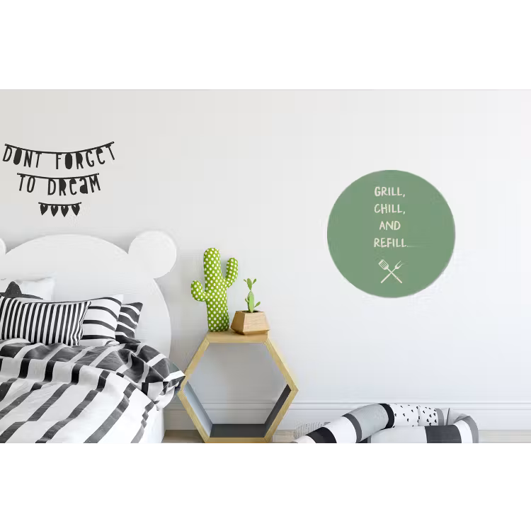 Grill - Groen - Zomer - Quote Wandcirkel aluminium klein -kinderkamer