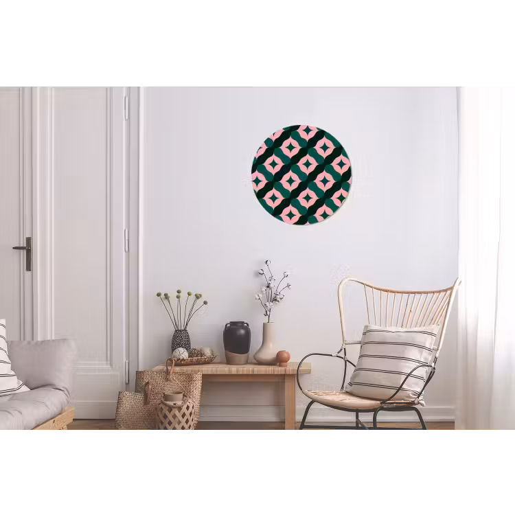 Groen - Roze - Retro - Sterren Wandcirkel aluminium klein 190 -woonkamer