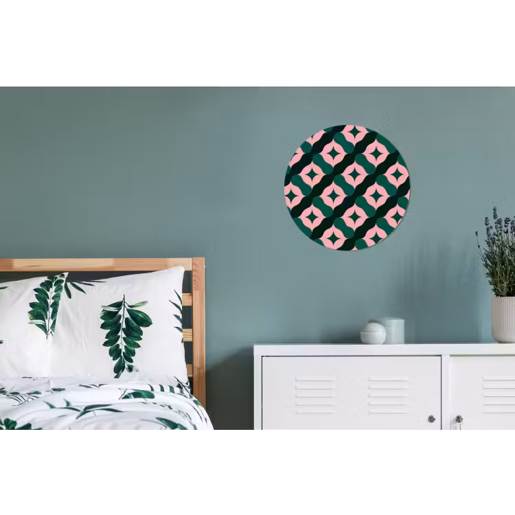 Groen - Roze - Retro - Sterren Wandcirkel aluminium klein 190 -slaapkamer