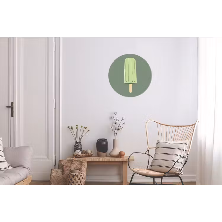 Groen - Waterijsje - Stokje - Illustratie Wandcirkel aluminium klein -woonkamer