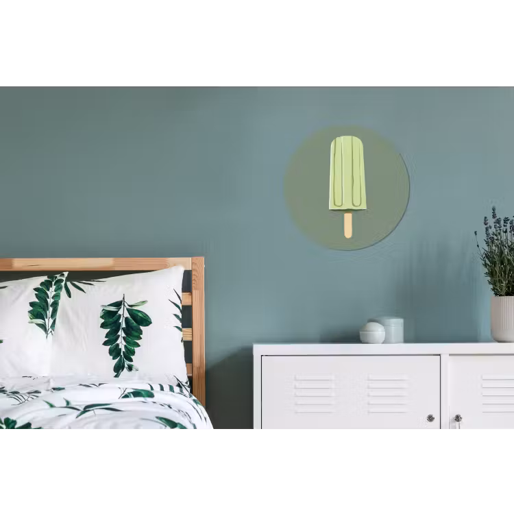 Groen - Waterijsje - Stokje - Illustratie Wandcirkel aluminium klein -slaapkamer