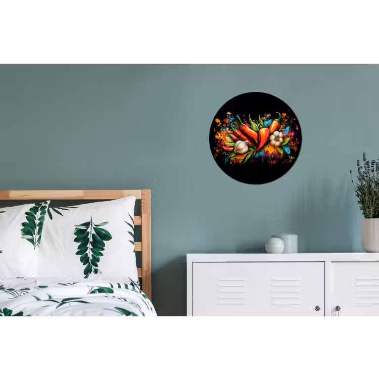 Groente - Peper - Knoflook - Graffiti - Verf - Kleurrijk Wandcirkel aluminium klein -slaapkamer