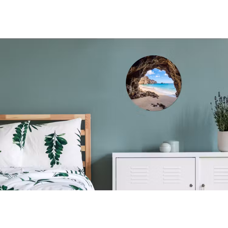 Grot - Strand - Zee - Blauw Wandcirkel aluminium klein -slaapkamer