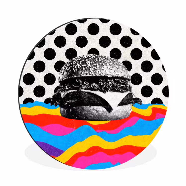 Hamburger - Stippen - Golven - Kleuren Wandcirkel aluminium klein -3d