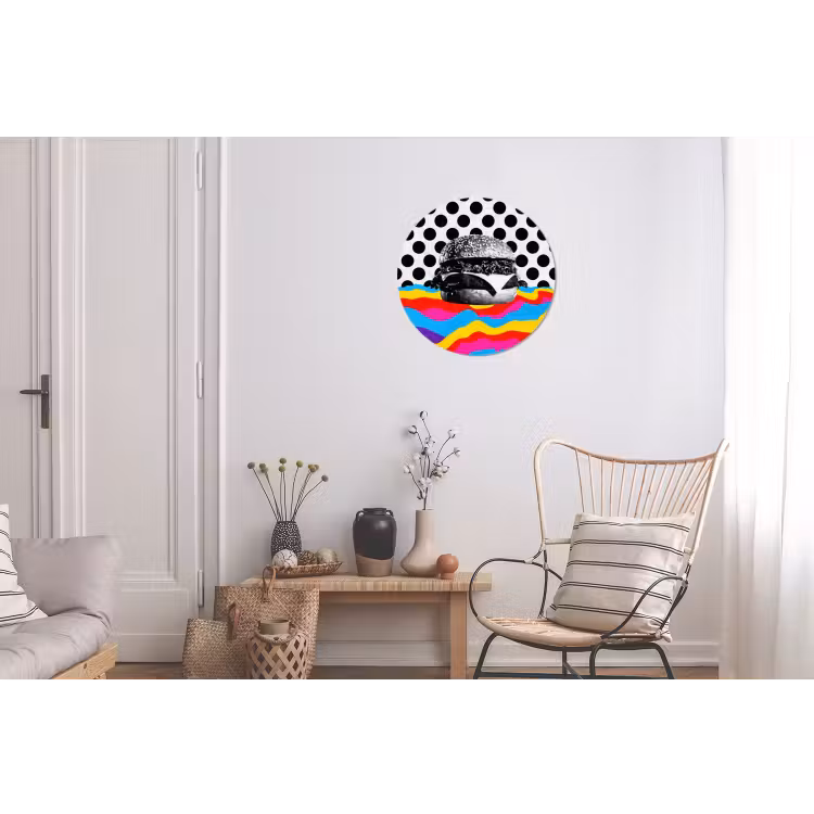 Hamburger - Stippen - Golven - Kleuren Wandcirkel aluminium klein -woonkamer