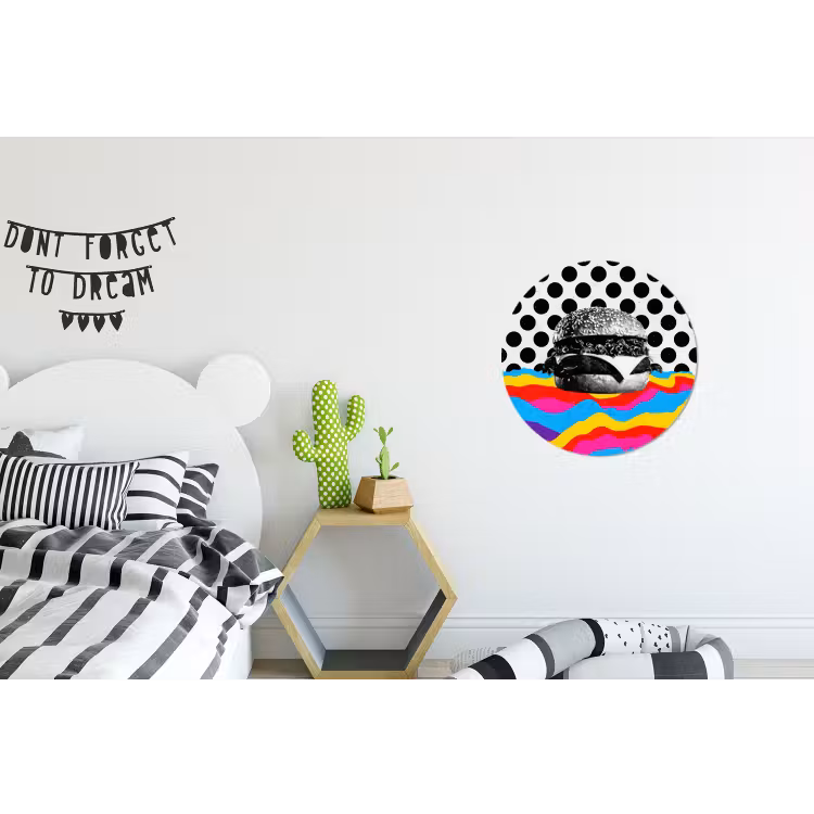 Hamburger - Stippen - Golven - Kleuren Wandcirkel aluminium klein -kinderkamer