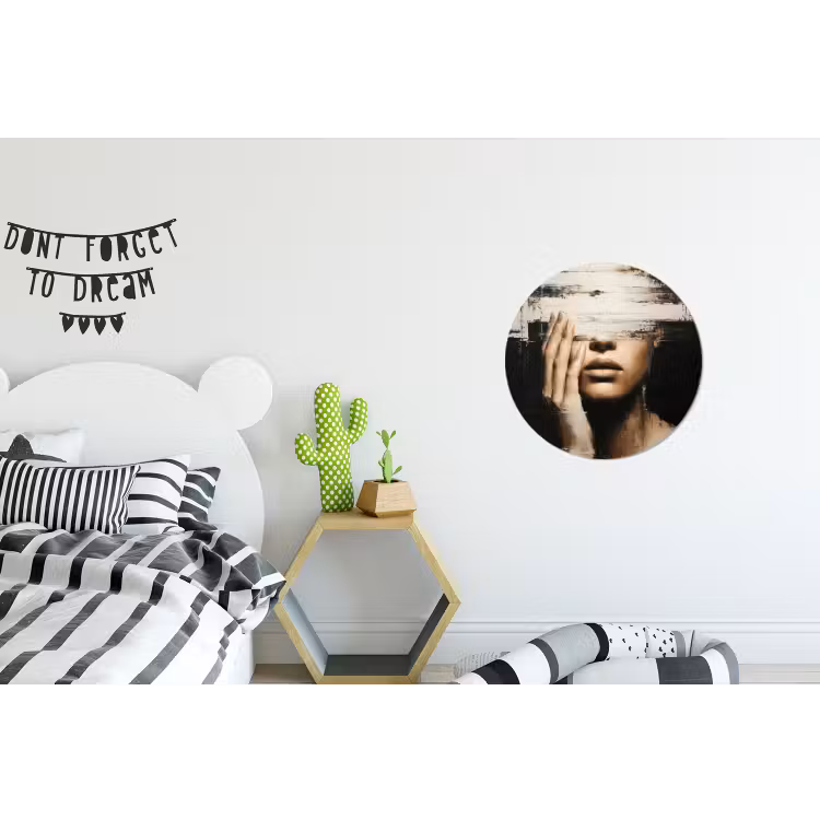 Hand - Gezicht - Strepen - Abstract Wandcirkel aluminium klein -kinderkamer