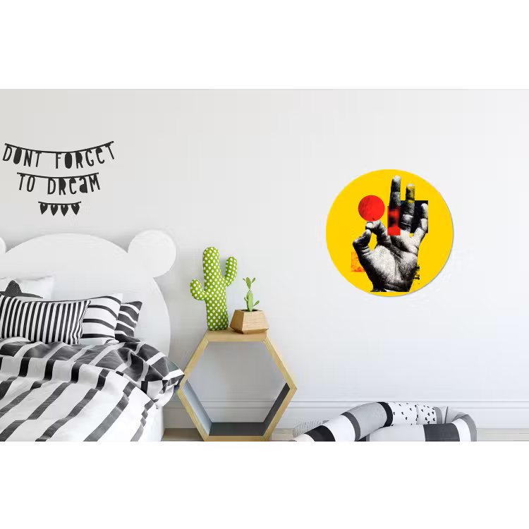 Hand - Rode cirkel - Geel Wandcirkel aluminium klein -kinderkamer