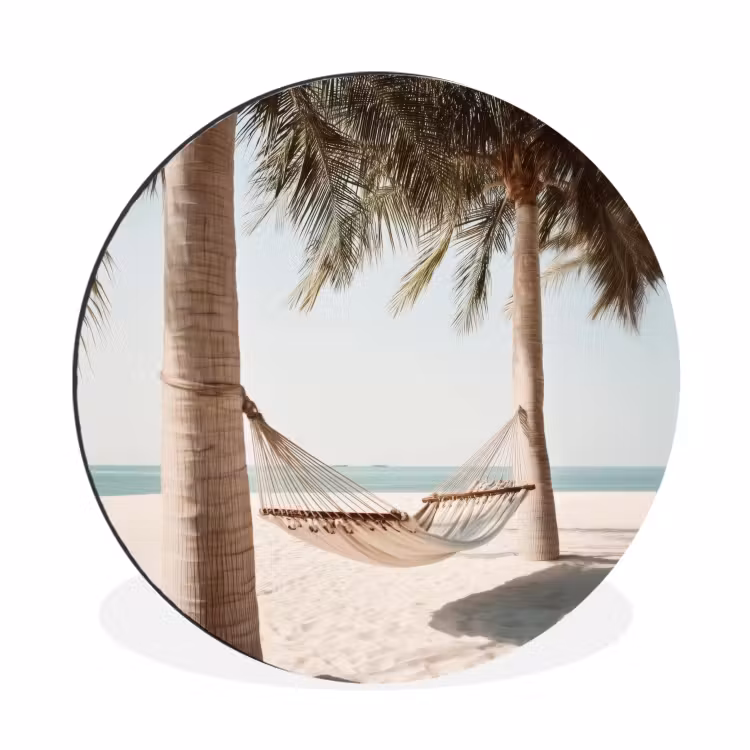 Hangmat - Palmbomen - Strand - Zee Wandcirkel aluminium klein -3d