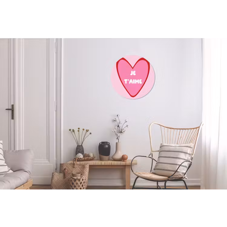 Hart - Frans - Valentijn - Roze Wandcirkel aluminium klein -woonkamer